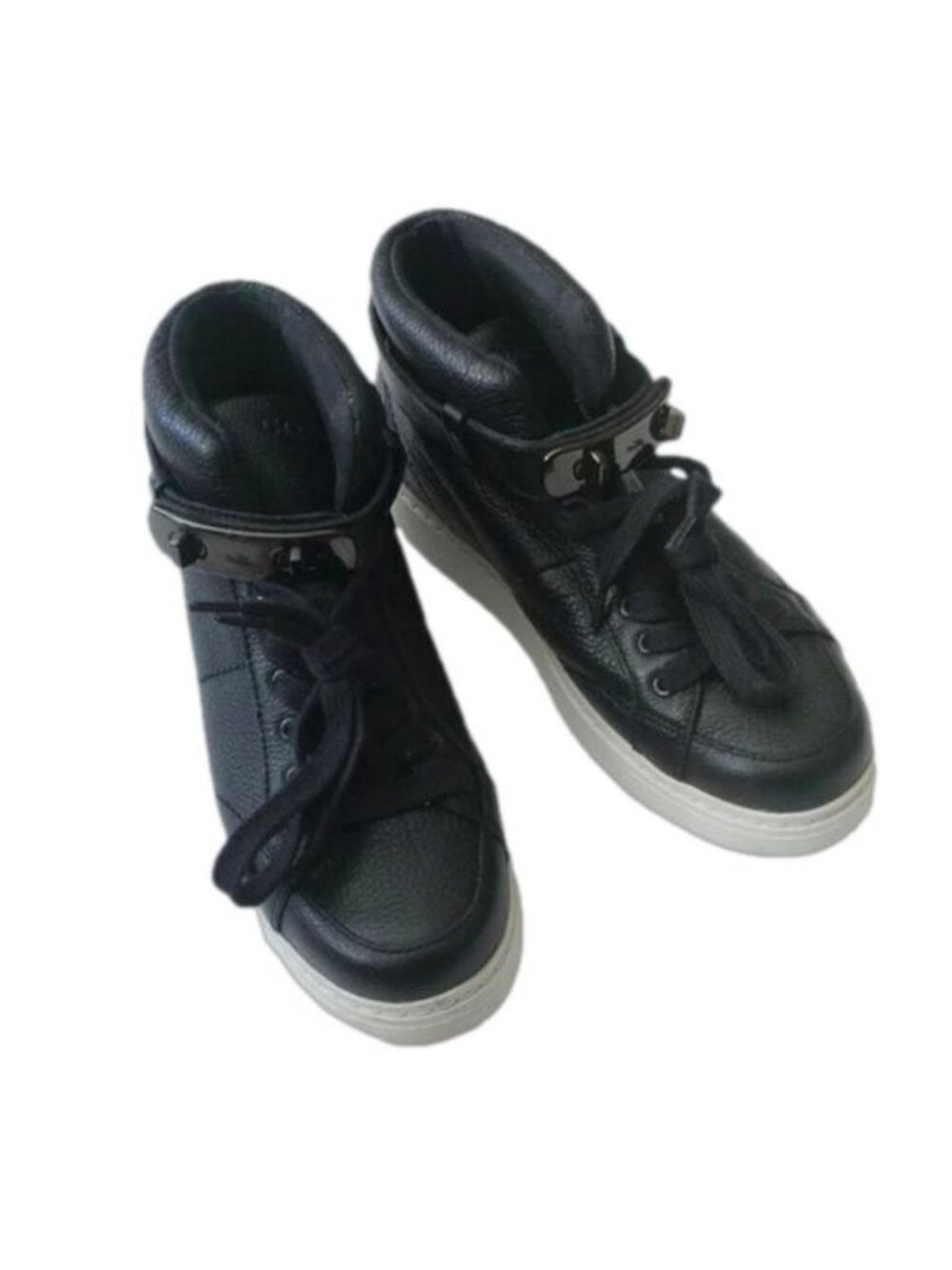 Coach Robby High Top Sneakers, Black Pebble Leather, Size 5.5